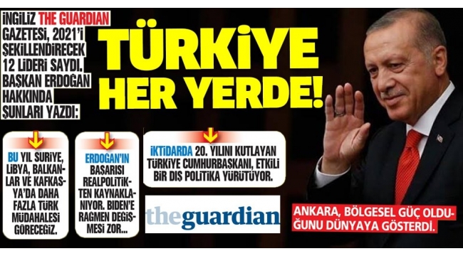 The Guardian 2021'i şekillendirecek liderler arasında Başkan Recep Tayyip Erdoğan'a da yer verdi.