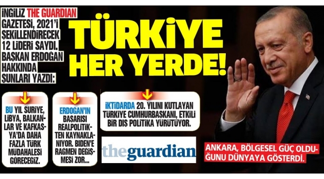 The Guardian 2021'i şekillendirecek liderler arasında Başkan Recep Tayyip Erdoğan'a da yer verdi.
