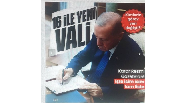 Başkan Erdoğan imzaladı! 16 ilin valisi değişti: Atama kararları Resmi Gazete'de